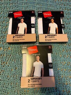 3 Sets 2-pack Hanes Originals Tagless Supersoft White Slim Modern Fit T-shirt S